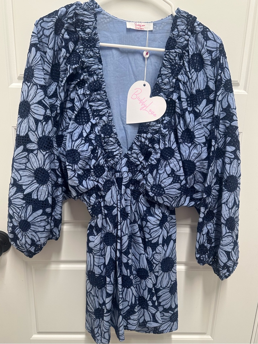 Blue Embroidered Floral Dress/Romper- Navy & Light Blue